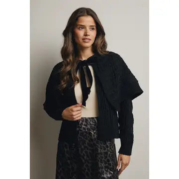 Cable Knit Capelet Velvet Cardigan