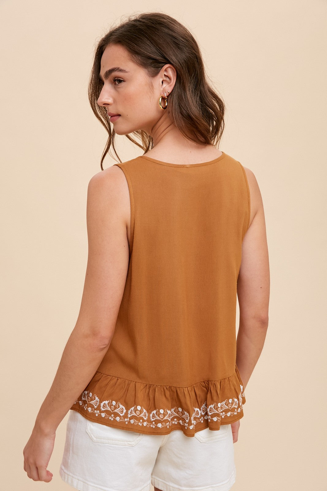 Earthen Embroidered Tie Up Tank