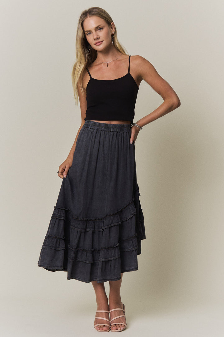 Blask Ash Tiered Ruffle Denim Skirt