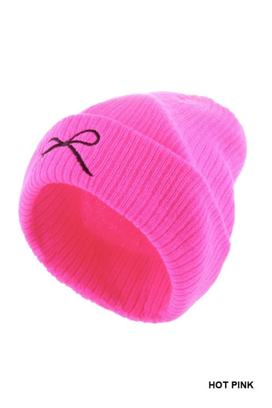 Hot Pink Coquette Bow Beanie