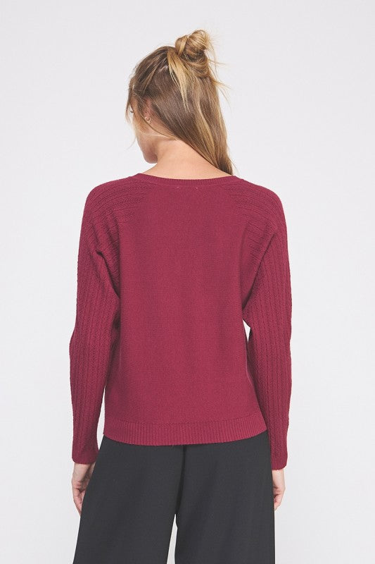 Braided Pointelle Sleeved Sweater - Rosewood