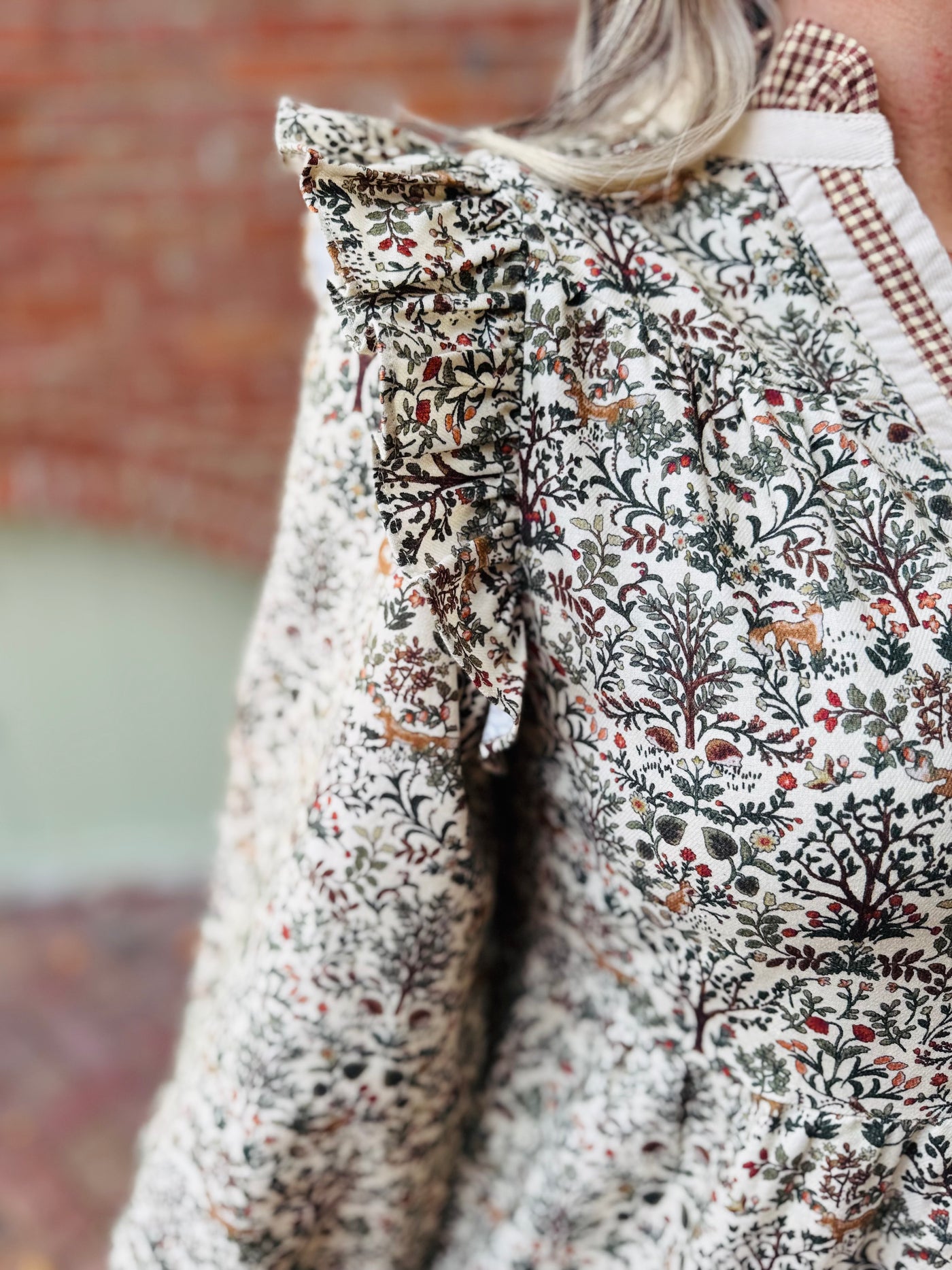 Whimsical Forest Vintage Print Tiered Dress