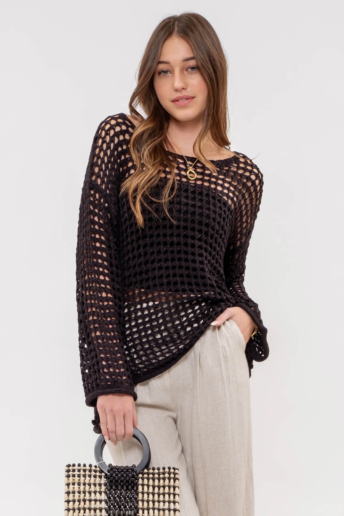 Over Sized Sheer Crochet Pullover (2 Colors)