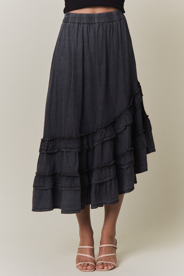 Blask Ash Tiered Ruffle Denim Skirt