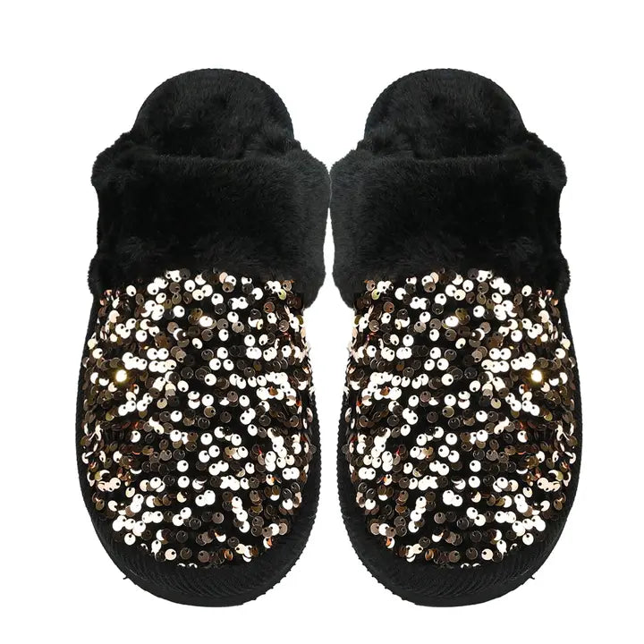 Dana's Black/ Gold Sequin Slippers