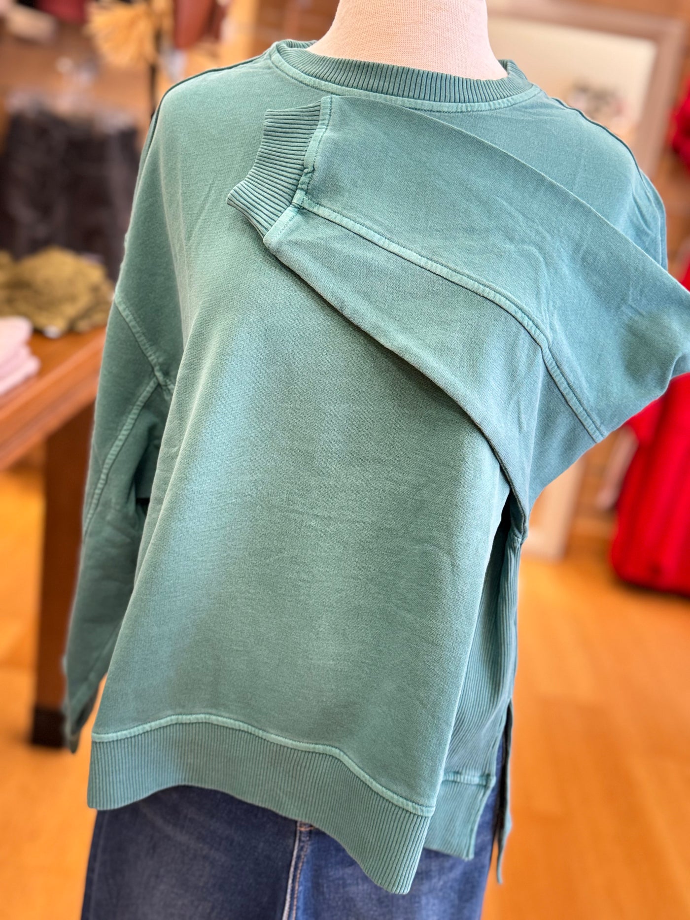 French Terry HI-Lo Pullover - Teal