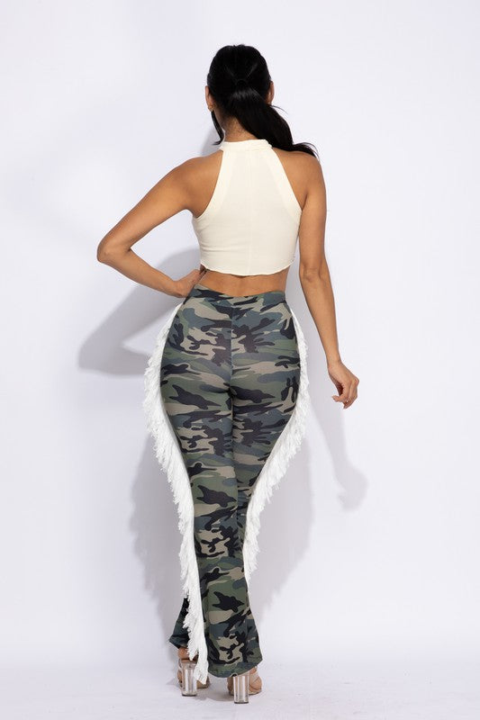 Camo Fringed Stretch Pants