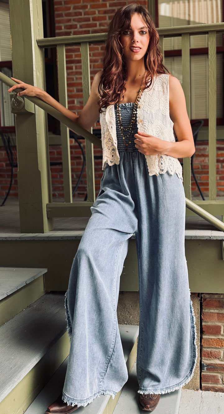 Nina Strapless Denim Jumpsuit