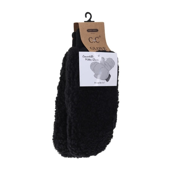 Fuzzy Lined Sherpa Convertible Mittens