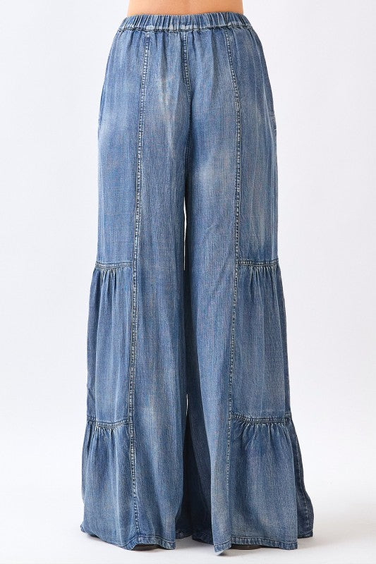 Denim Chambray Tiered Pants
