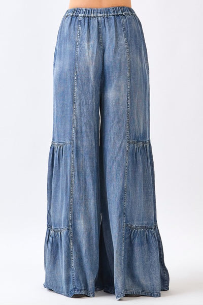 Denim Chambray Tiered Pants