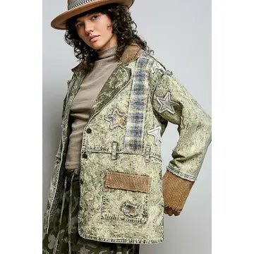 Vintage Olive Plaid Star Twill Jacket