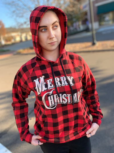 Vintage Merry Christmas Buffalo Plaid Hoodie