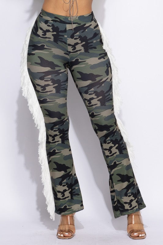 Camo Fringed Stretch Pants