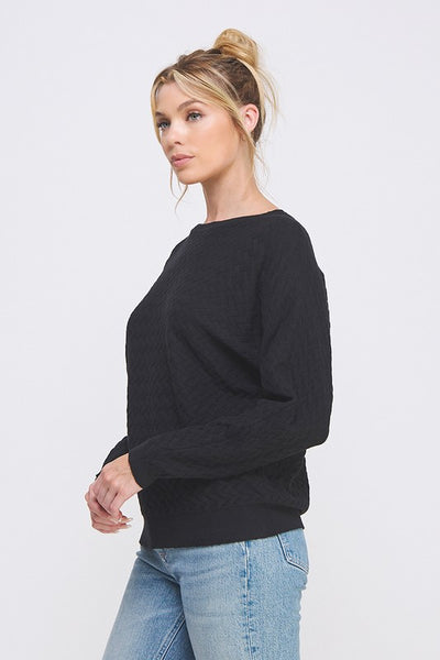 Black Herringbone Dolman Sweater