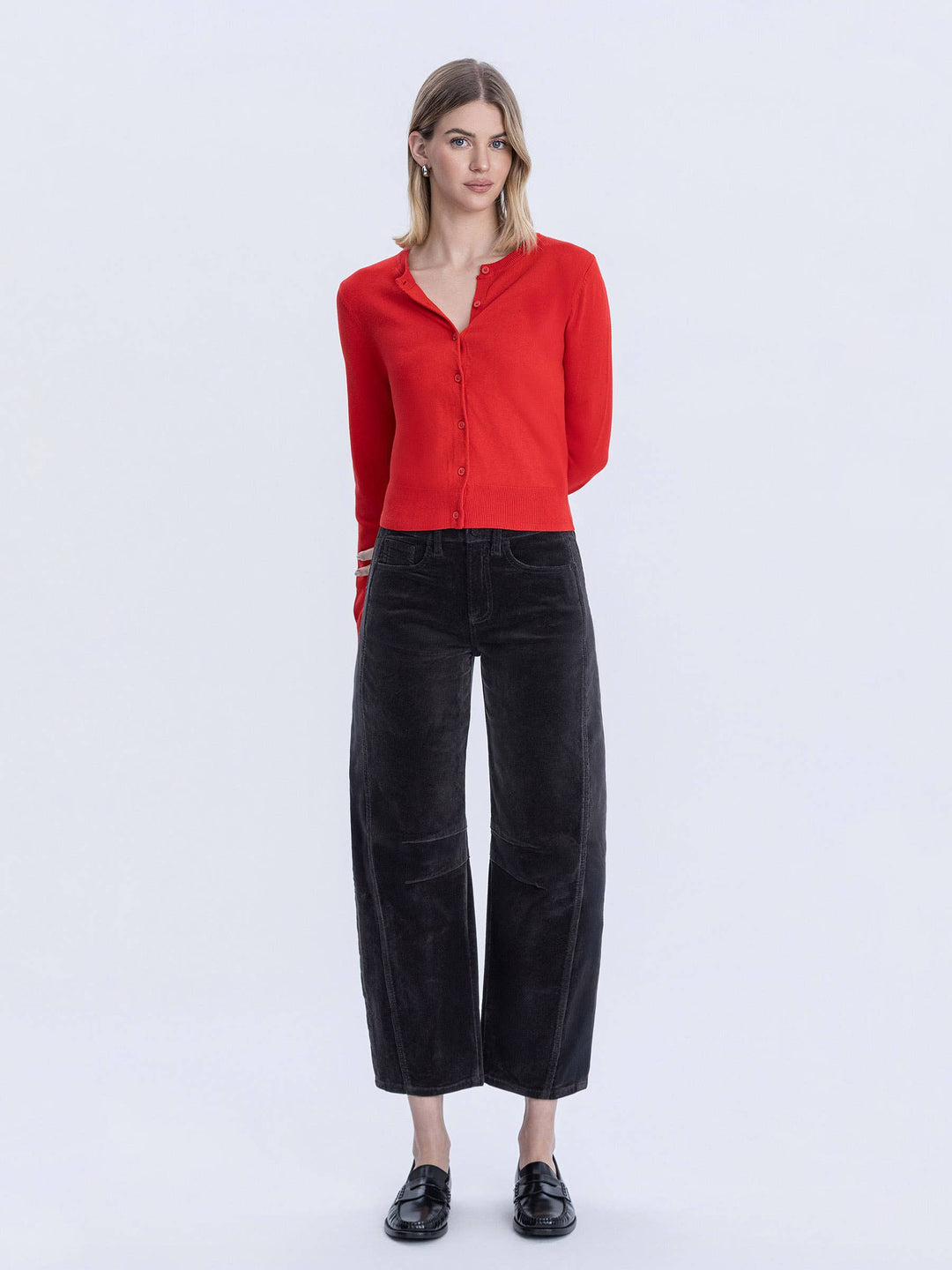 Katie Dark Grey Corduroy Barrel Pants by Vervet