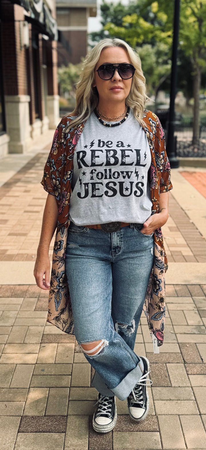 Be A Rebel Follow Jesus Grey Tee