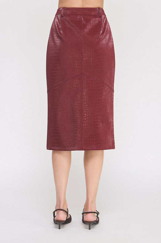 Wine Faux Pyton Skirt