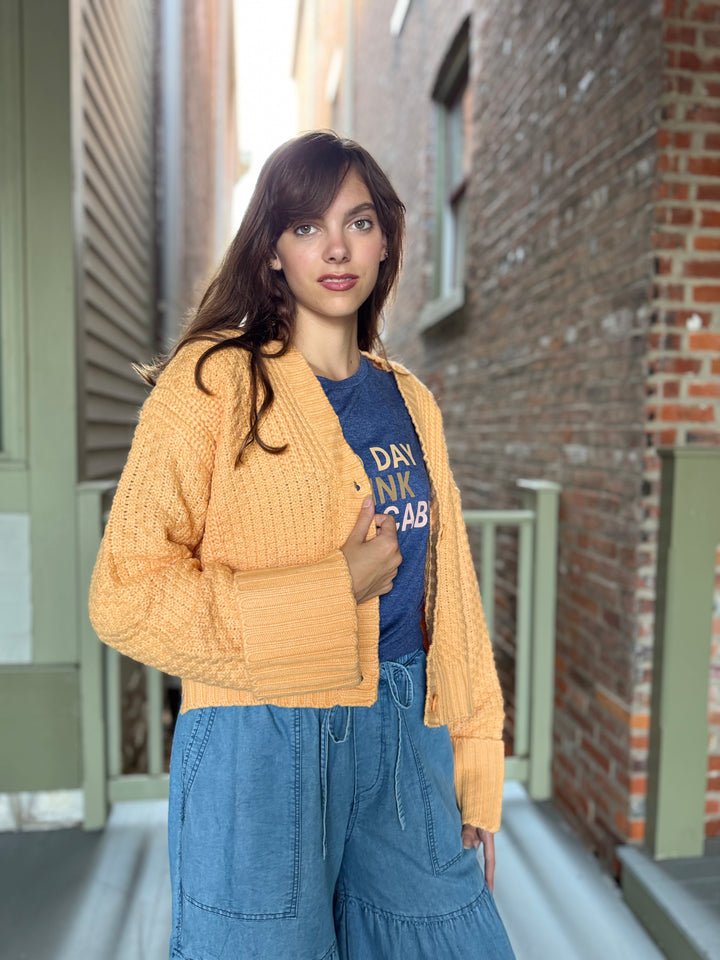 Orange Knit Cropped Button Up Cardigan