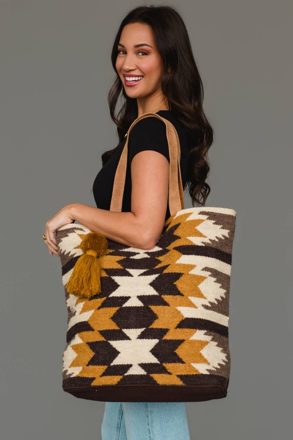 Aztec Camel &amp; Black Western Tote