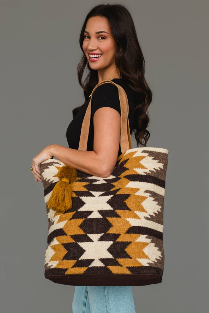 Aztec Camel &amp; Black Western Tote