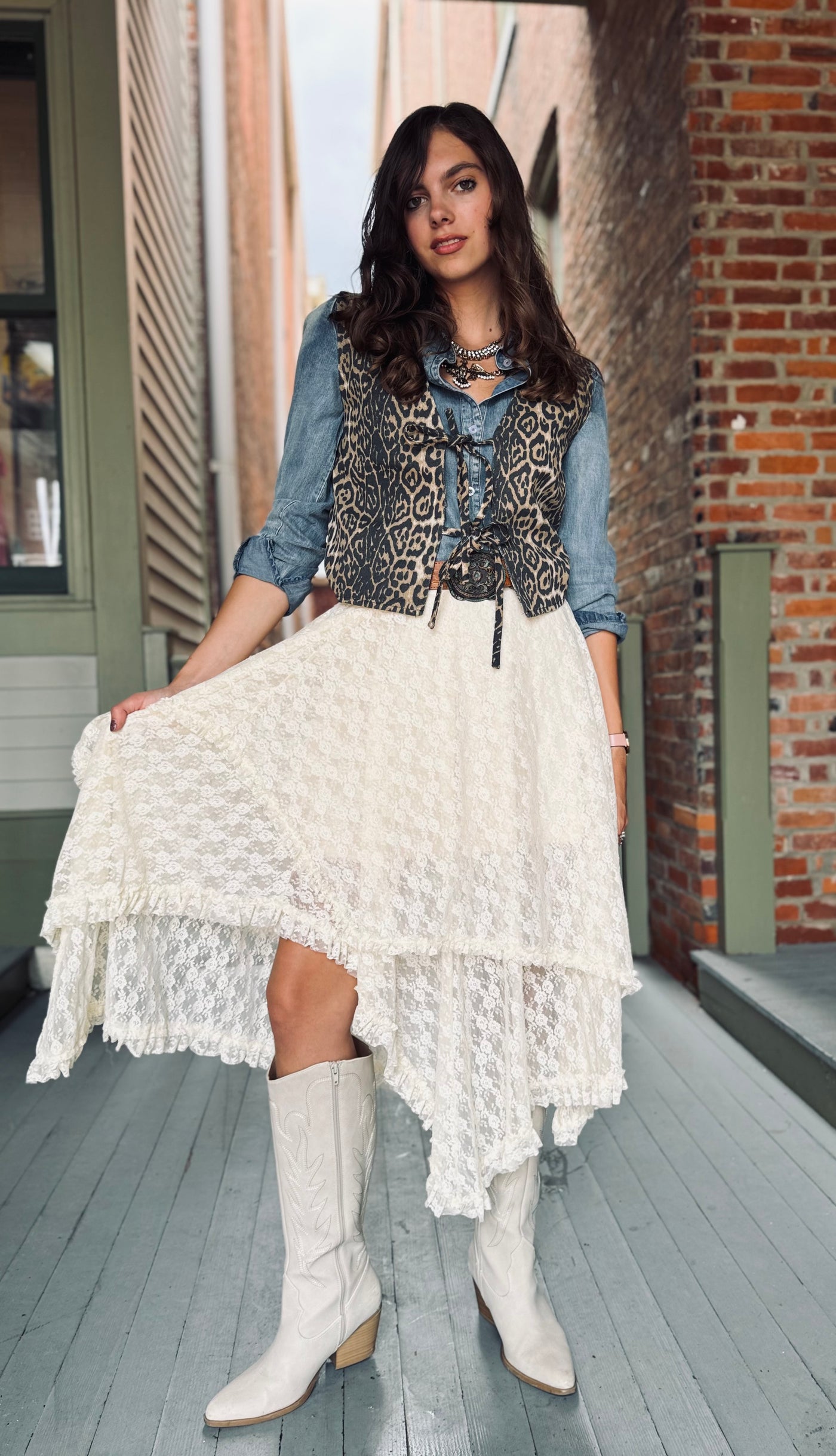Lace Tiered Midi Skirt