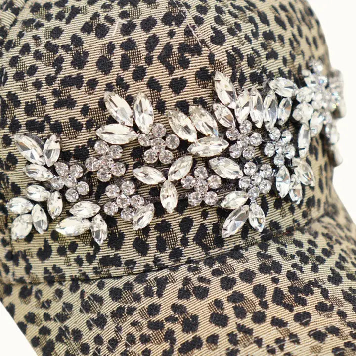 Rhinestone Leopard Glitz Baseball Cap