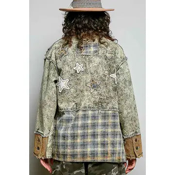 Vintage Olive Plaid Star Twill Jacket