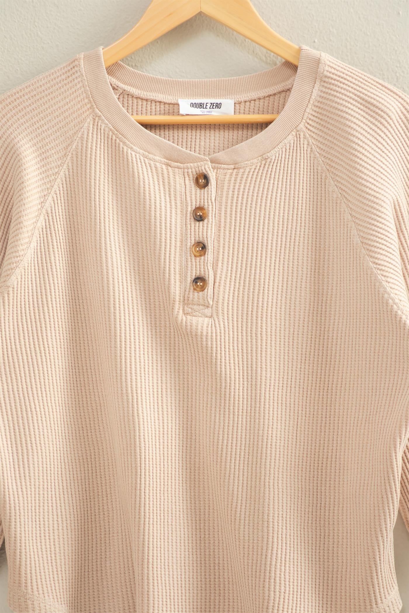 Embrace Mineral Washed Waffle Henley - cream