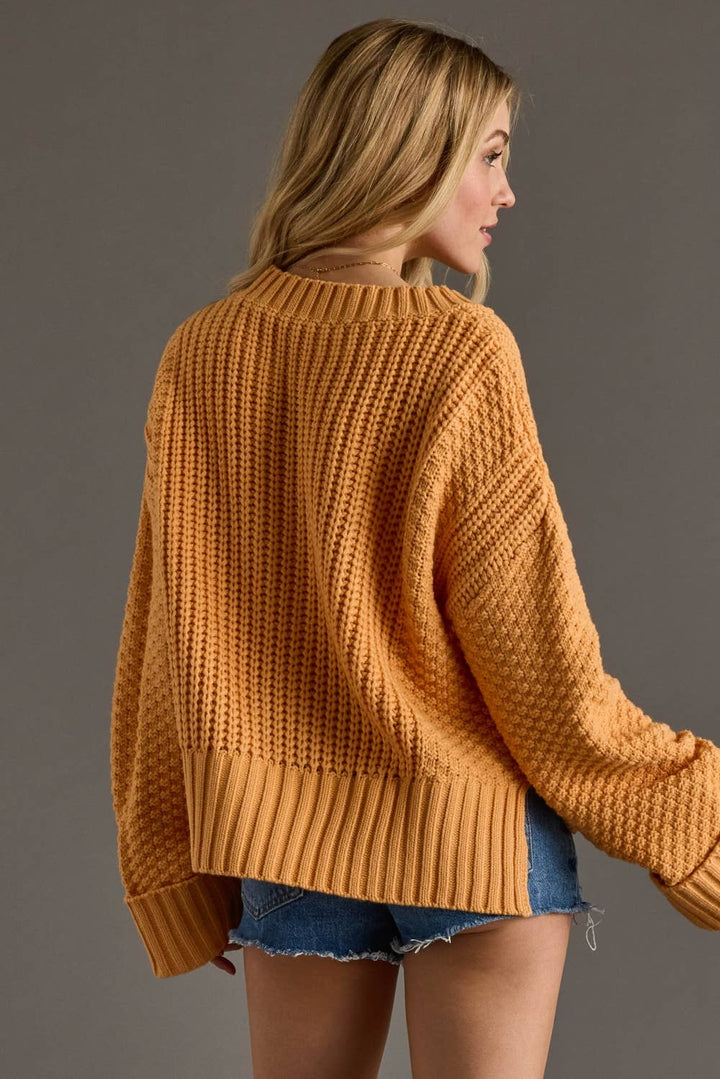 Orange Knit Cropped Button Up Cardigan