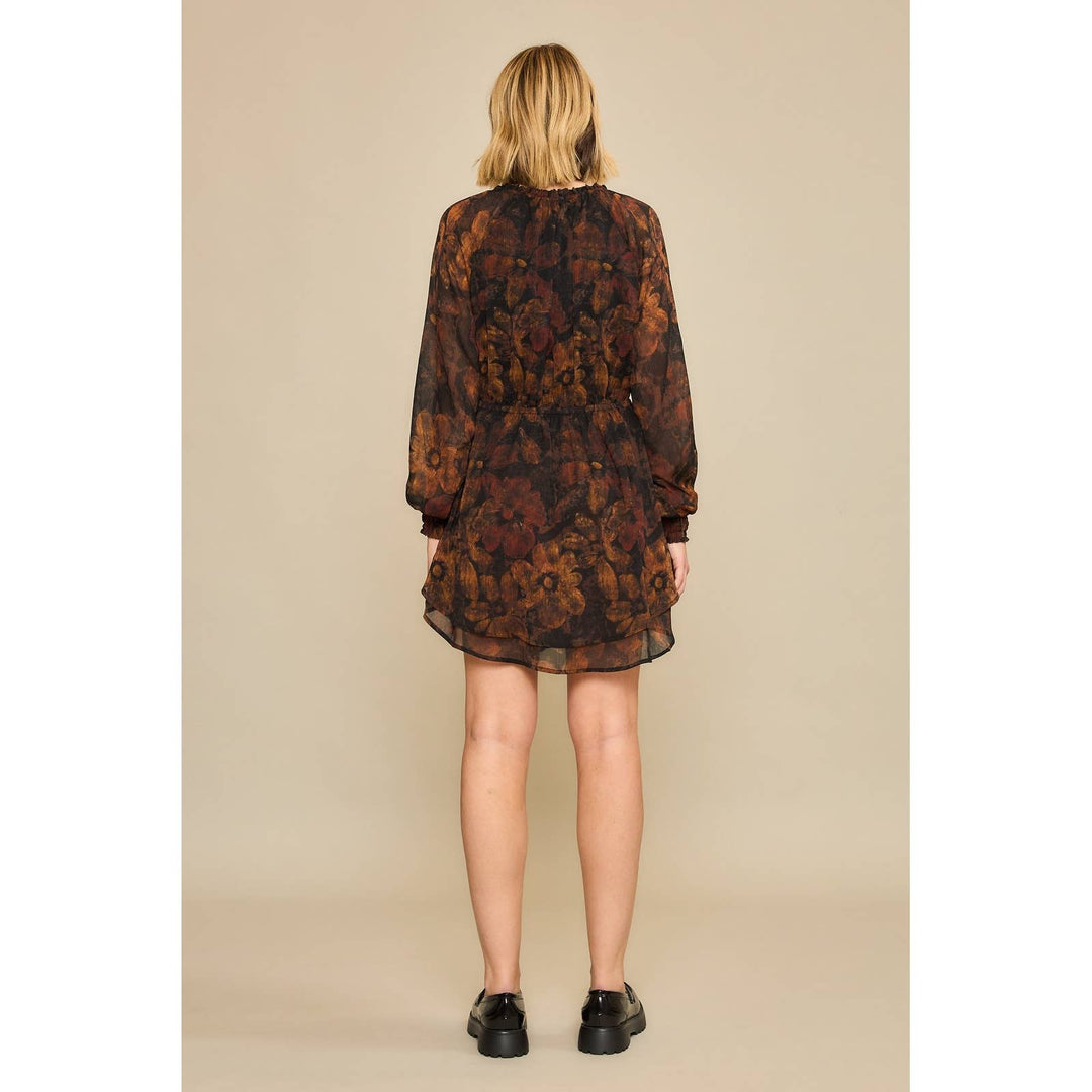 Black Pressed Floral Midi Dress