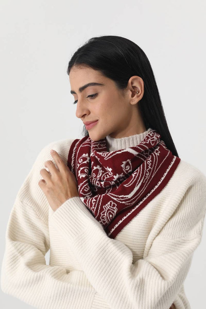 Paisley Knit Triangle Scarf Head Wrap (2 Colors)