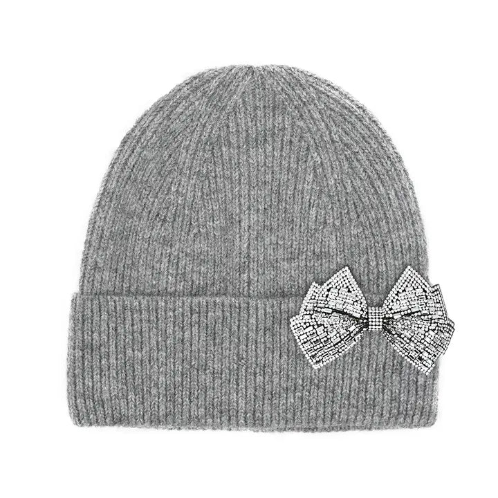 Rhinestone Off Centered Bow Beanie
