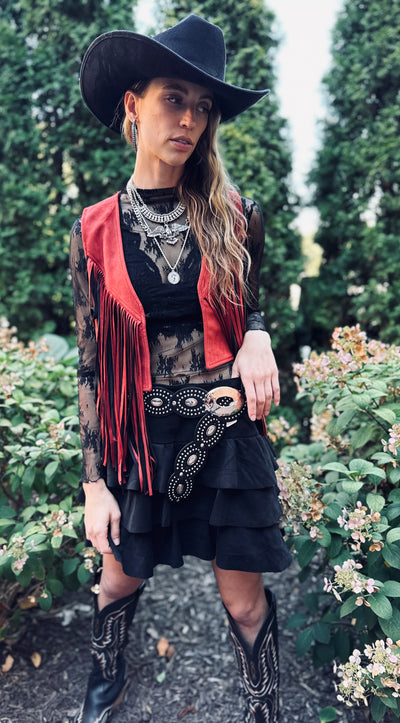Western 2 Tone Fringe Jacket - Rust