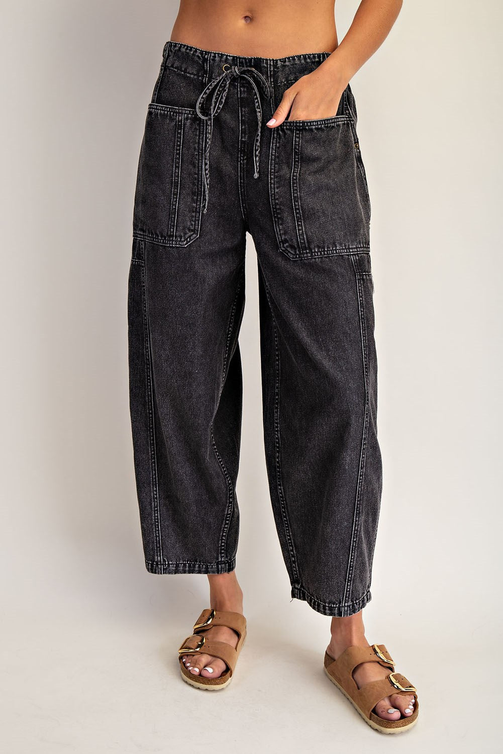 Black Washed Barrel Pants