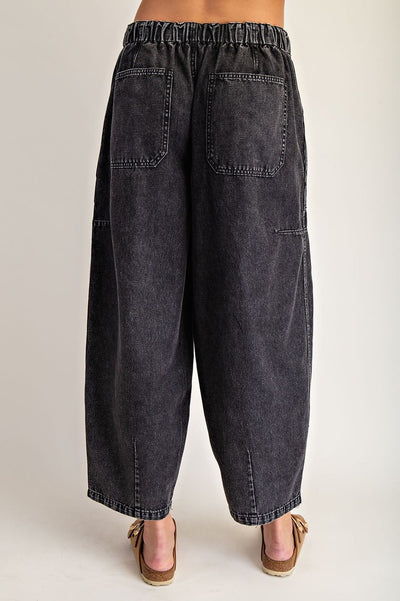 Black Washed Barrel Pants