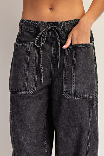 Black Washed Barrel Pants