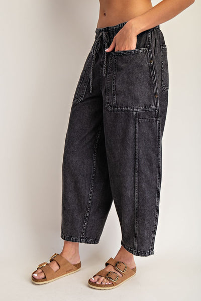 Black Washed Barrel Pants