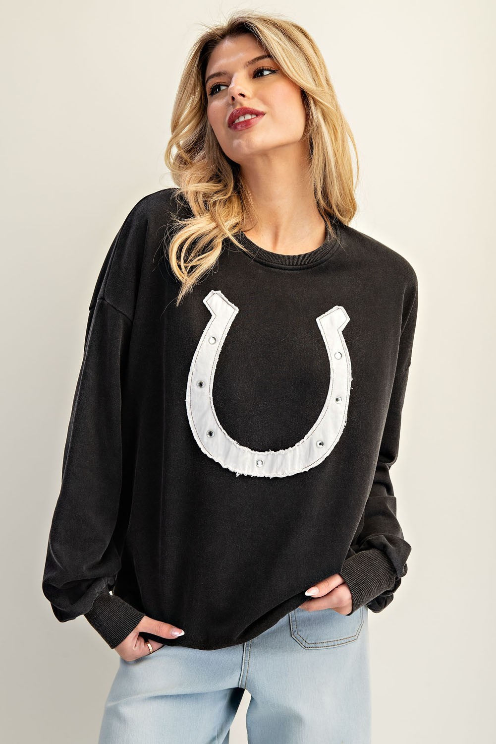 Snow Washed Horseshoe Pullover - Ash Black