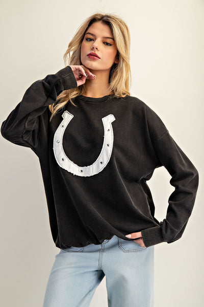 Snow Washed Horseshoe Pullover - Ash Black