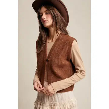 Mocha Soft Knit Button Up Vest