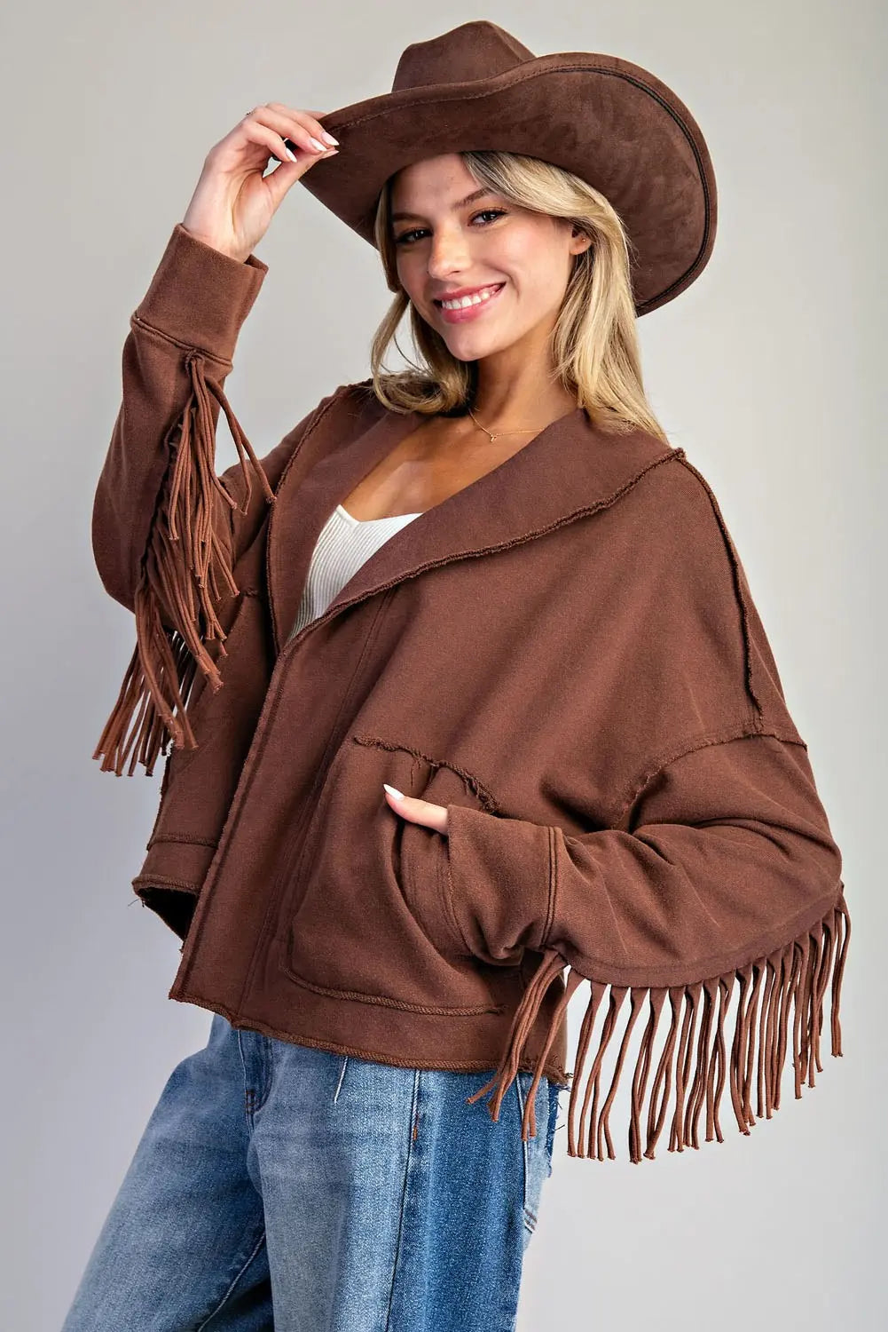 Mineral Washed Fringe Jacket