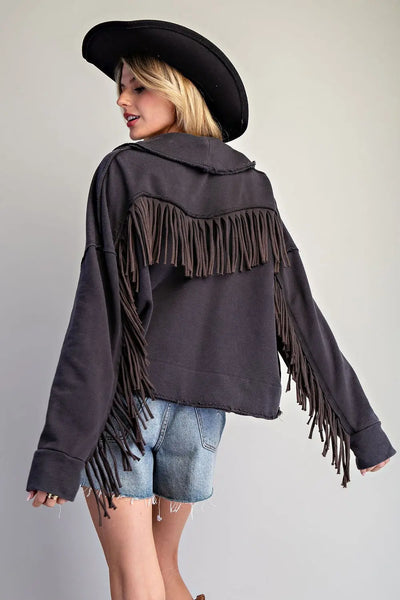 Mineral Washed Fringe Jacket