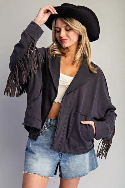 Mineral Washed Fringe Jacket