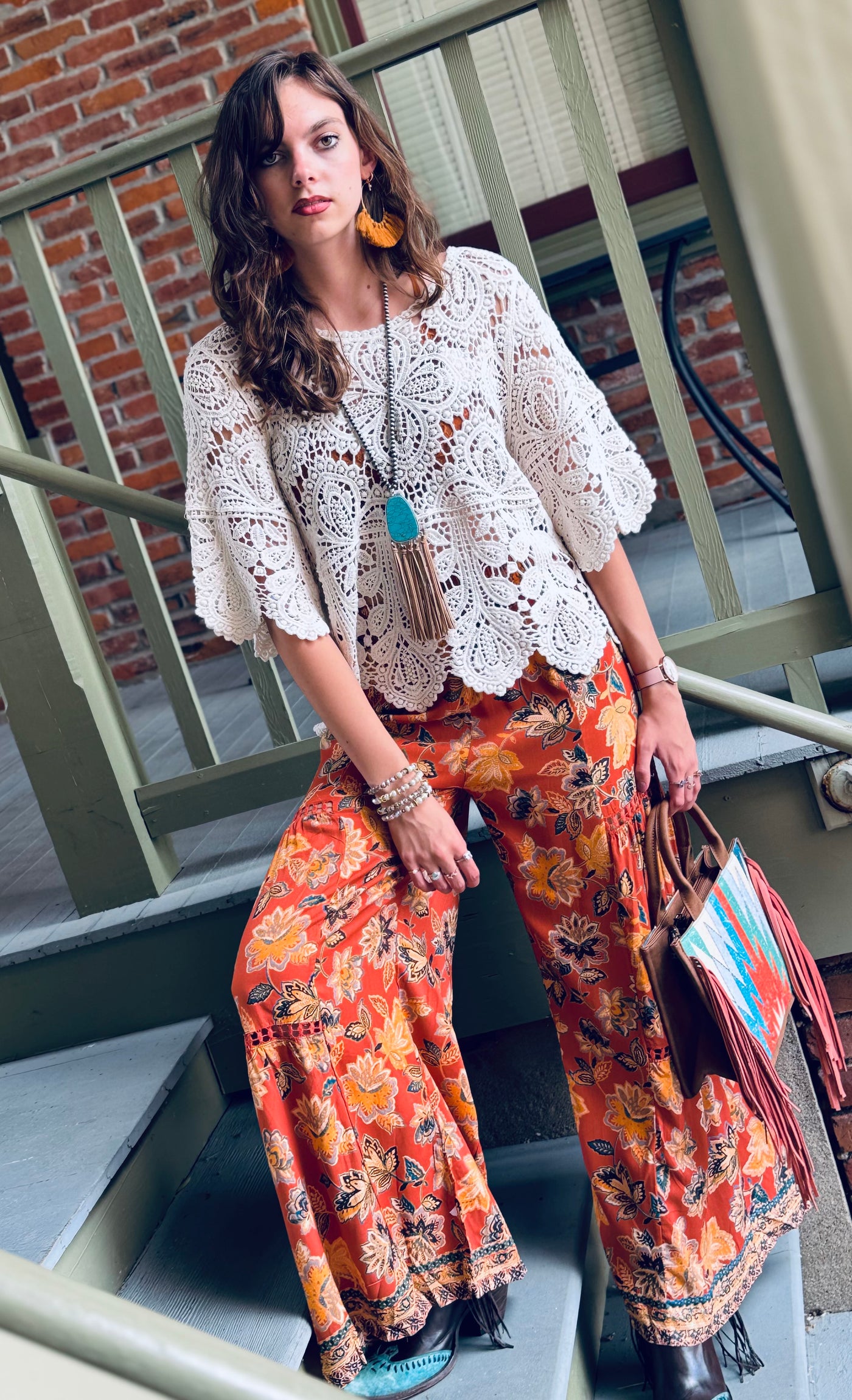 Mustard Floral Wide Leg Pants