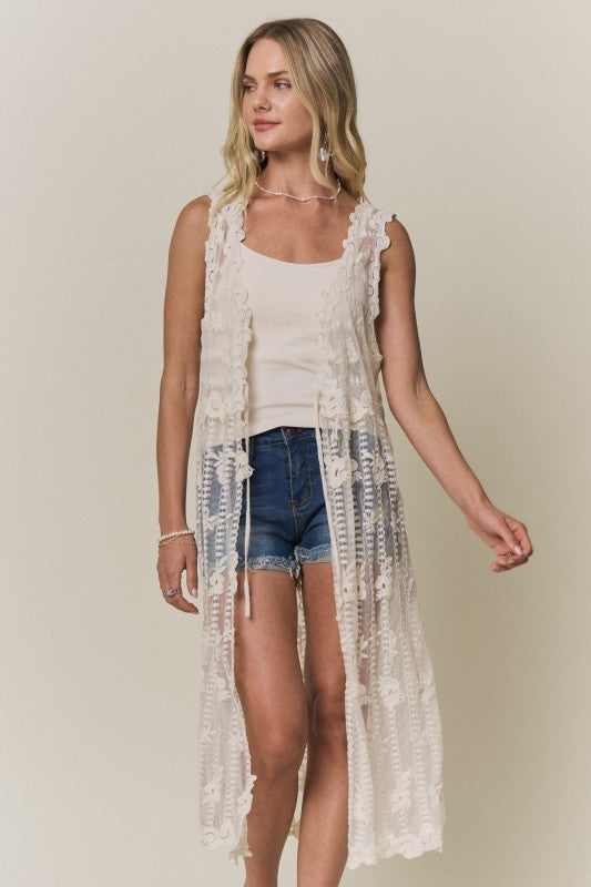 Wildflower Longline Lace Vest- Beige