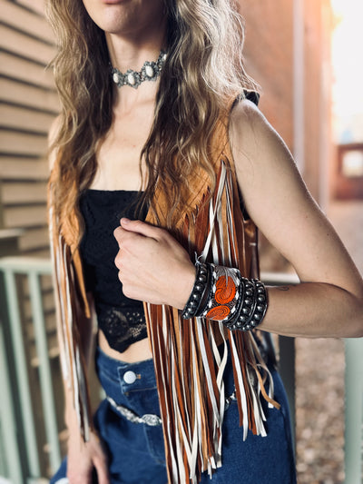 Western 2 Tone Fringe Jacket - Tan