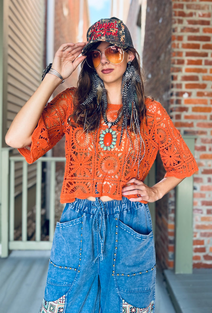 Rustic Bloom Crochet Top