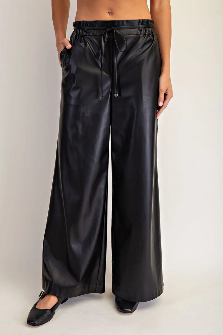 Midnight Walk Pleather Pants -Black