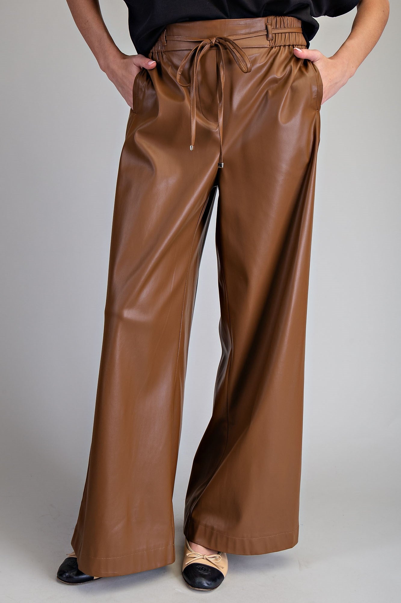 Midnight Walk Pleather Pants- Camel